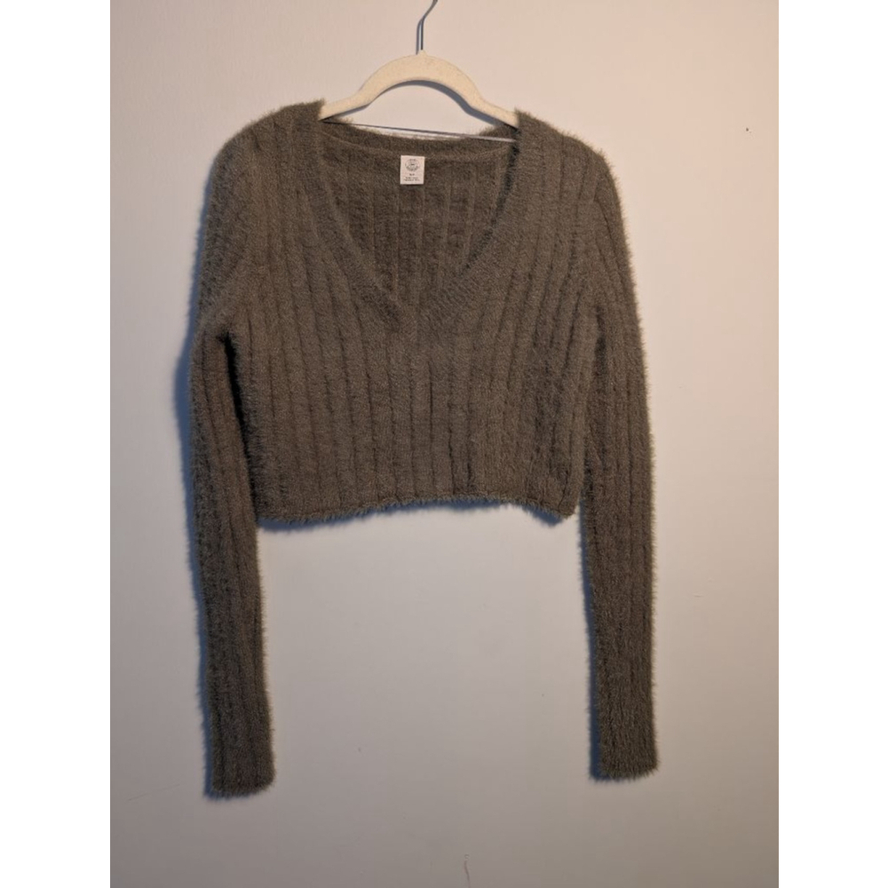 Urban Outfitters Green V Neck Cropped Sweater Small